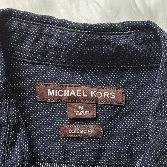 MICHAEL KORS Classic Fit Navy Polka-dot Dress Shirt Medium - Picture 7 of 12